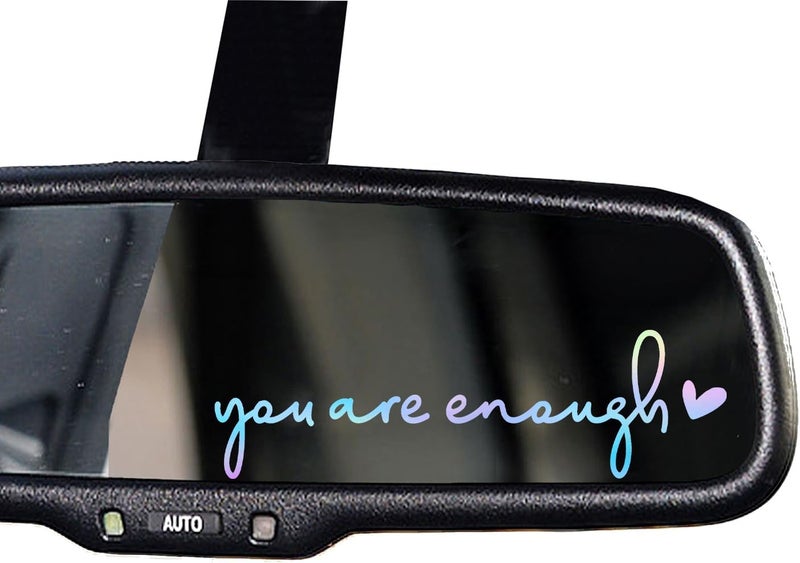 OFlyDesigns 2 x You are Enough Rearview Mirror Decal, Vanity Mirror Stickers, Rear View Mirror Decor, Car Decal, Water Bottle Decal for Women, Sticker for Tumblers, Window Sticker, Self Affirmations - Image 1